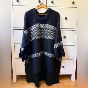 FREE PEOPLE WOOL big long sweater poncho Aztec Jacquard Tribal Knit XS/S western